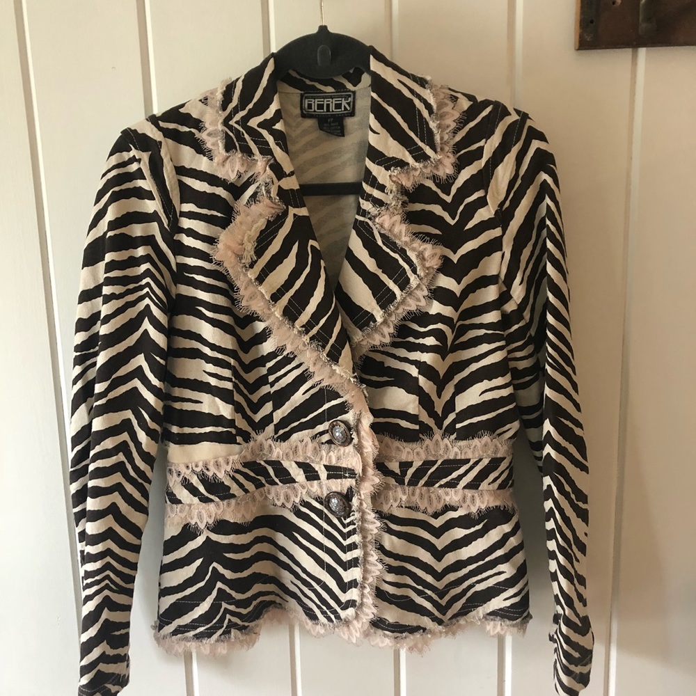 Zebra print with lace detail blazer